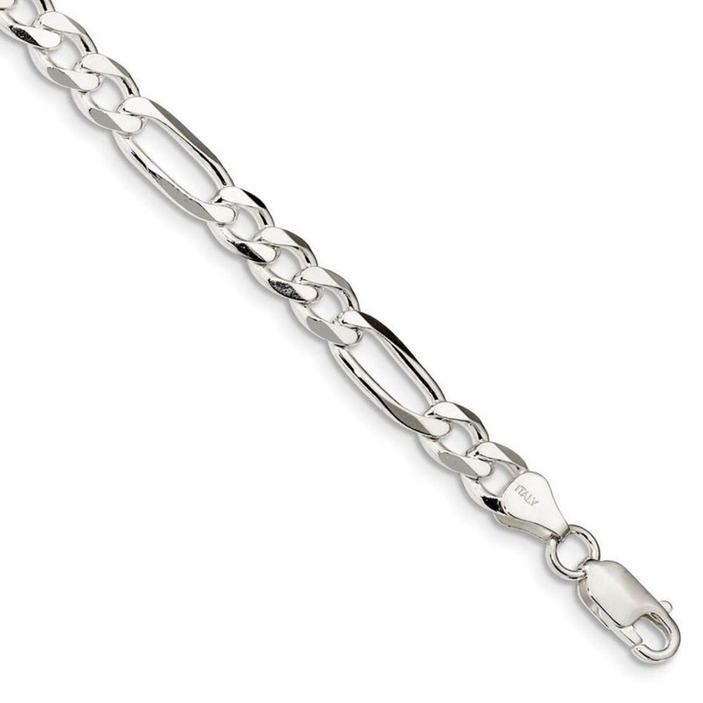 Sterling Silver 6.5mm Solid Figaro Chain Bracelet or Anklet, 9 Inch